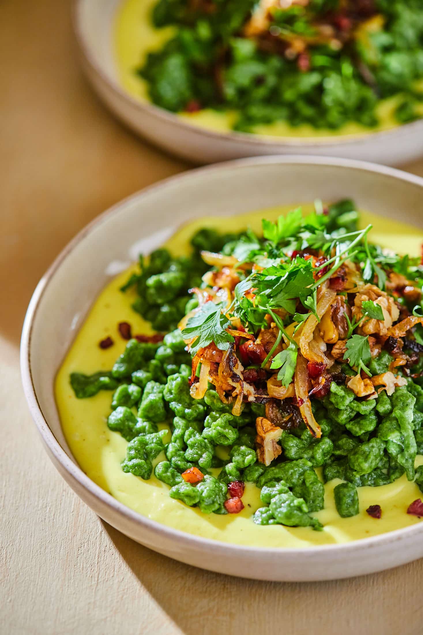 Baconös zöld galuska sajtos besamellel