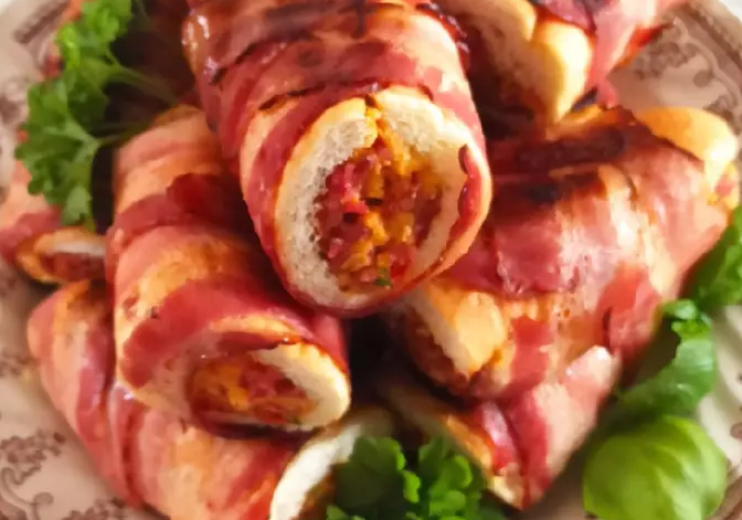 Baconbe tekert, töltött kifli